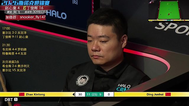 直播 丁俊晖VS赵心童 斯诺克世锦赛-第21/22局