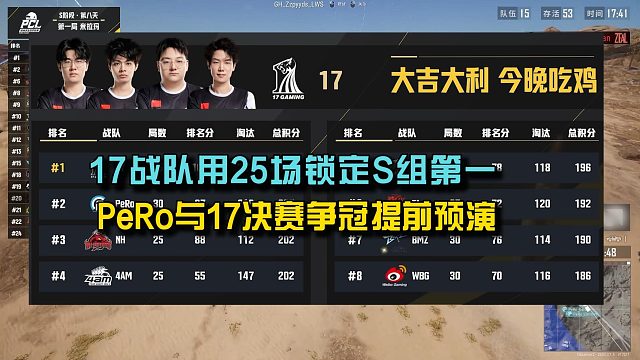 17战队用25场锁定S组第一，PeRo与17决赛争冠提前预演！