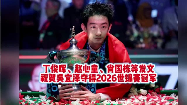 斯诺克丁俊晖、赵心童、肖国栋等发文祝贺吴宜泽夺冠