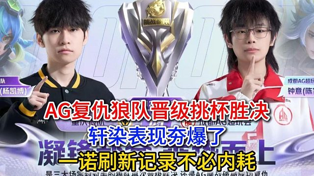 AG复仇狼队晋级挑杯胜决，轩染表现夯爆了，一诺刷新记录不必内耗
