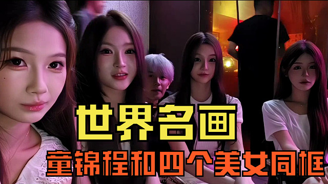 世界名画！童锦程和四个美女同框