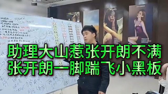 张开朗对公司总管大山发飙，一脚踹飞小黑板