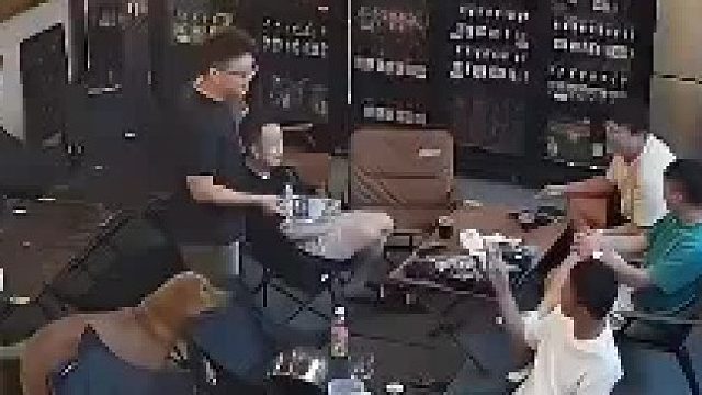 男子用水瓶敲了一下狗头，一道惊雷