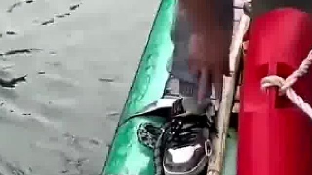 蛇高速靠近船，船夫手疾眼快直接踩住蛇，直接打了个措手不及
