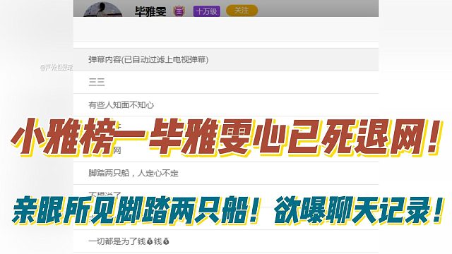 心已死退网！小雅榜一毕雅雯欲曝聊天记录！亲眼所见脚踏两只船！