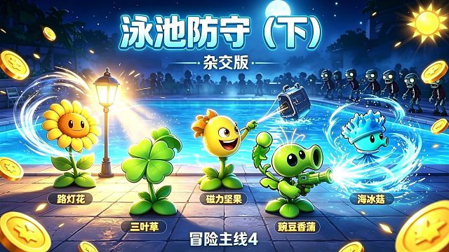[第4篇]冒险主线4（泳池防守-下）：关卡2-7到2-12