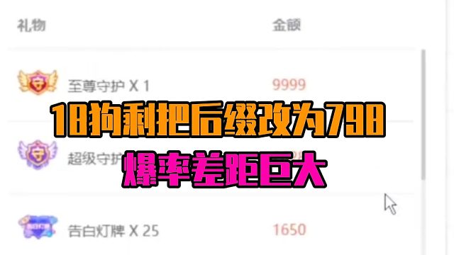 18狗剩把后缀改为798，爆率差距巨大