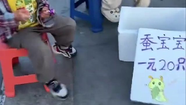 女子带娃摆摊卖蚕，一元20只不知为什么无人问津