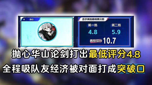 抛心华山论剑打出最低评分4.8，全程吸队友经济被对面打成突破口