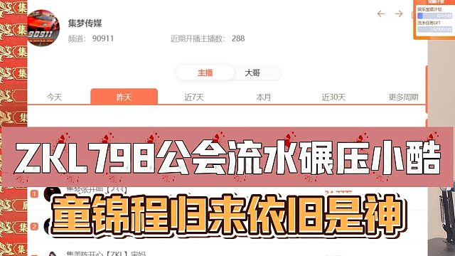 ZKL798公会流水碾压小酷，童锦程归来依旧是神