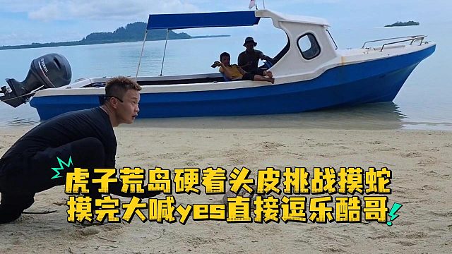 虎子荒岛硬着头皮挑战摸蛇，摸完大喊yes直接逗乐酷哥