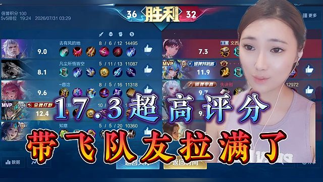 17.3超高评分，带飞队友拉满了