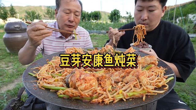 兴森妈妈的家常豆芽安康鱼炖菜。香辣入味，简单美味。