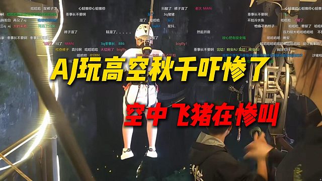 AJ玩高空秋千吓惨了，疯狂惨叫
