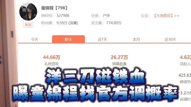 洋三刀磁铁血亏，曝童锦程找官方调概率