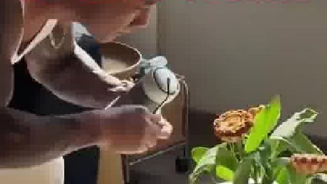 男子把不小心把爸爸的花碰坏，用蛋挞粘上代替，爸爸应该看不出来​
