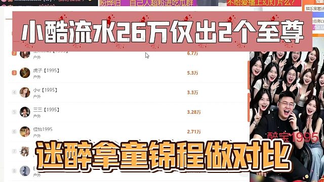 小酷流水26万仅出2个至尊，迷醉拿童锦程做对比