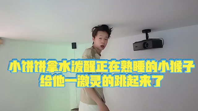 【小小小酷哥】小饼饼拿水泼醒正在熟睡的小猴子，给他一激灵的跳起来了
