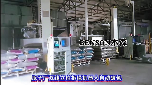 瓜子厂双线立柱拆垛机器人自动破包设备