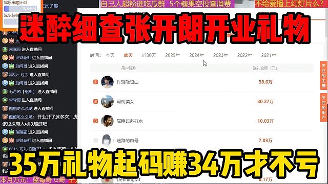 迷醉细查张开朗开业礼物，35万礼物起码赚34万才不亏