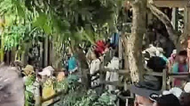 天然瀑布位于两国交界，两边的游客数量形成鲜明对比