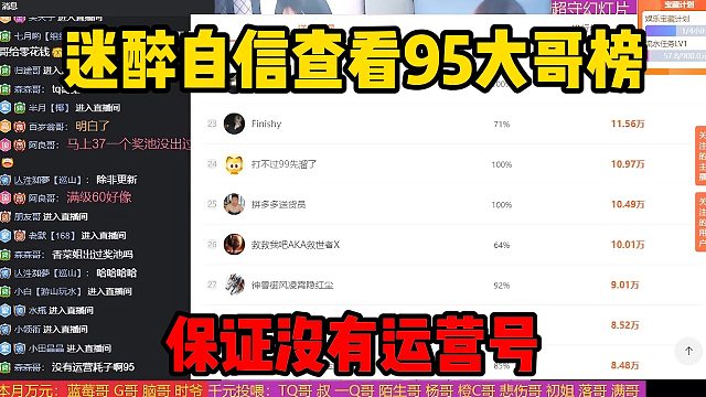 迷醉自信查看95大哥榜，保证没有运营号