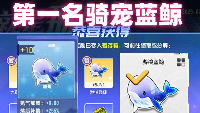 QQ飞车第一名竞速宠物游鸿蓝鲸强化10无敌