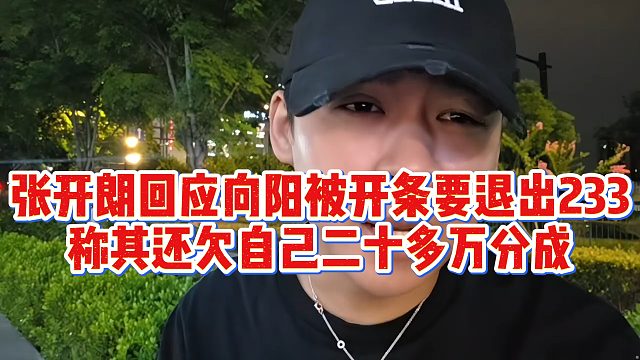 张开朗回应向阳被开条要退出233，称其还欠自己二十多万分成