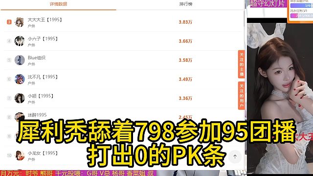 犀利秃舔着798参加95团播，打出0的PK条
