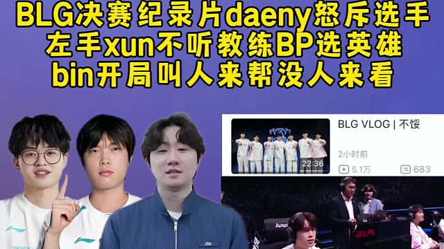 BLG决赛失利纪录片daeny怒斥选手，左手xun不听教练BP选英雄，bin开局叫人来帮没人来