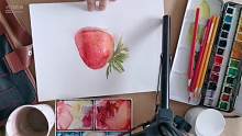 用水彩画一颗草莓送给你