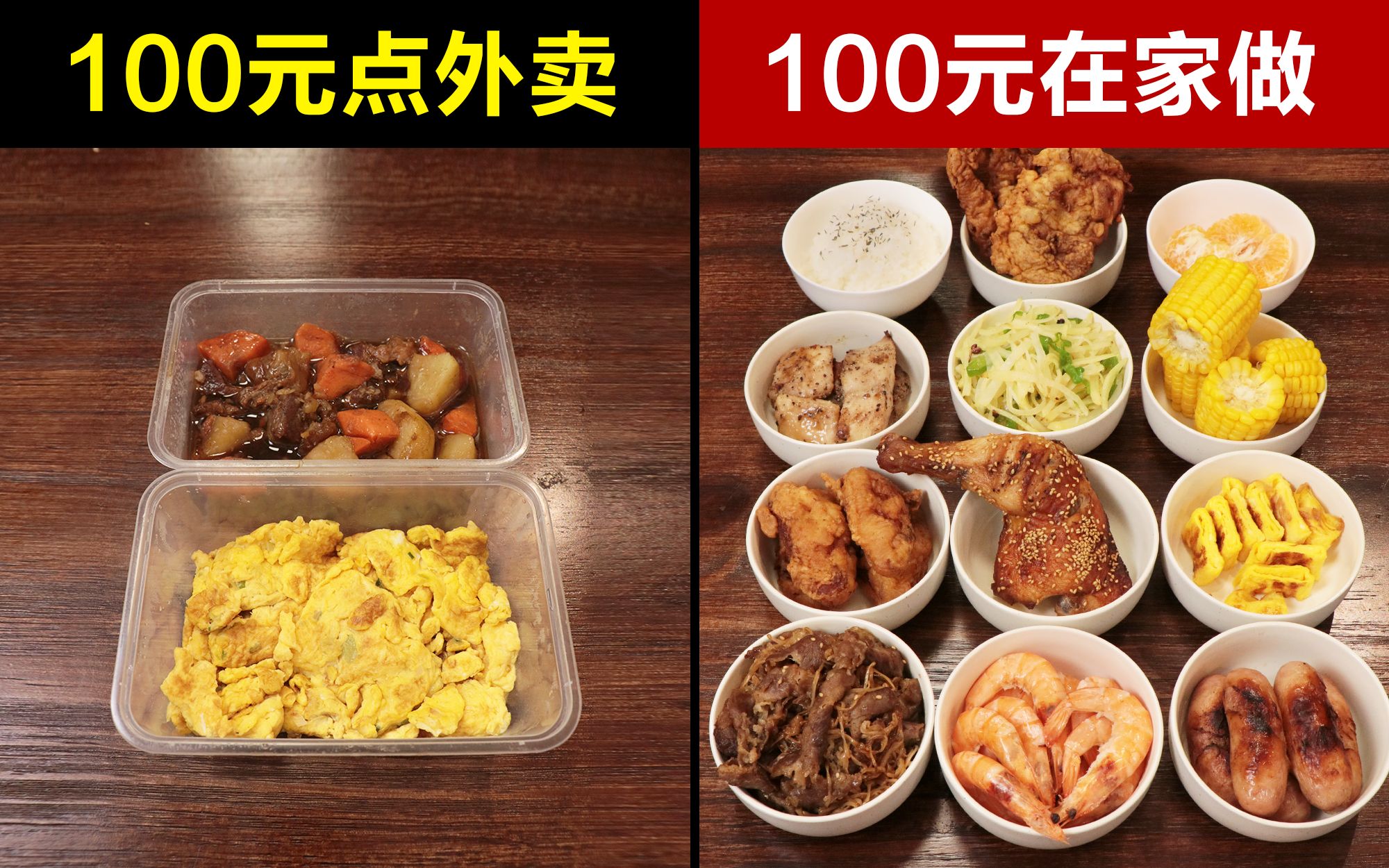 100元下馆子 VS 100元在家烧饭，没想到差这么多…