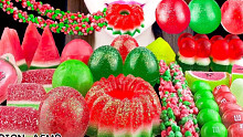 RION｜西瓜系列甜点｜鲜果果冻球，冰镇西瓜片，果冻球，寒天软糖，西瓜味软糖，酒心糖果，碎粒粒糖果条