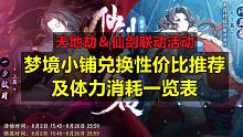 天地劫&仙剑活动梦境小铺材料兑换性价比推荐及体力消耗一览表
