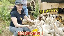 小伙忽悠媳妇又有肉吃了，才50天的鹅有七八斤！媳妇高兴坏了