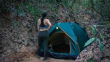 单人过夜旅行-在热带雨林中生存的春季露营-独自生活