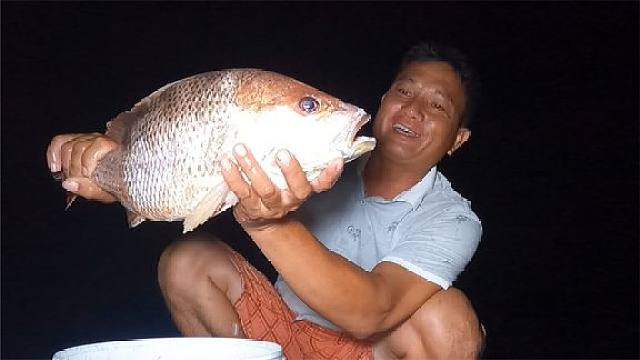 夜里大干潮,阿彬摸黑赶海碰上"鱼王",一条就把桶塞爆了