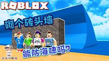 Roblox海啸模拟器：盖了个砖头墙能挡海啸吗？