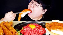 【Tasty Hoon】吃播 生拌牛肉&三文鱼寿司&炸虾