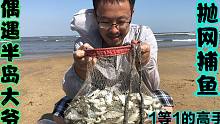 二哥赶海偶遇半岛大爷捕鱼，几百条鱼全靠抛网，几十年技术