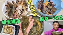 安子和朋友去青岛前海赶海，螃蟹爆箱，大块头海参一大盆，真过瘾