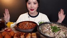 【Boki 中字】文福姬  米粉、牛肉炒饭、炸春卷、炸虾球  真实声音