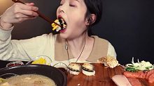 【Boki 字幕版+无剪辑版合辑】三文鱼刺身、寿司拼盘、长崎炒码面吃播