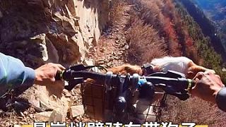 悬崖峭壁骑车带着狗子，狗子都快吓尿了！ #骑行旅行风景 #山地自行车 #户外骑行