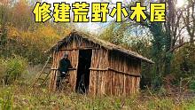 一人一狗森林里野营-原始森林房屋完整建造，DIY丛林技能，生存庇护所