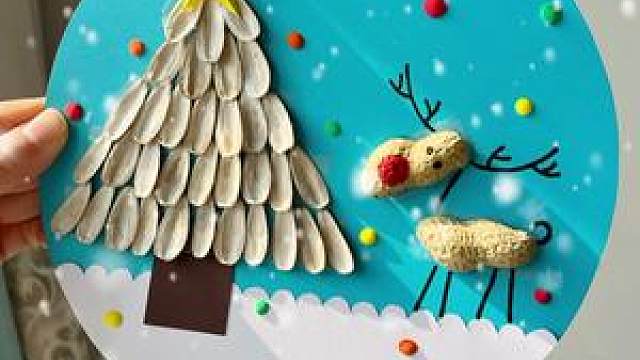 吃剩下的瓜子壳花生壳不要扔,一起做好看的雪景画吧.