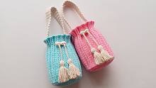 毛线钩织手拎袋，能当水杯套，束口设计+流苏绳，实力与颜值并存