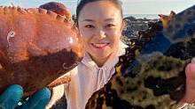 小章抓到有史以来最大的面包蟹，还捉到一条两斤多的野生大石斑鱼 #赶海 #章鱼 #八爪鱼 #面包蟹 #