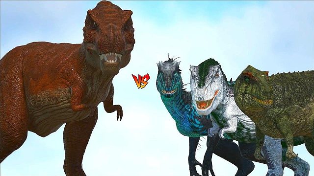 方舟恐龙对战：巨型特雷克斯vs大型恐龙生物，能称霸恐龙世界吗？