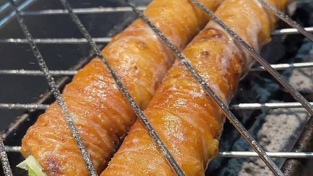 烧烤教程烤肥肠大葱